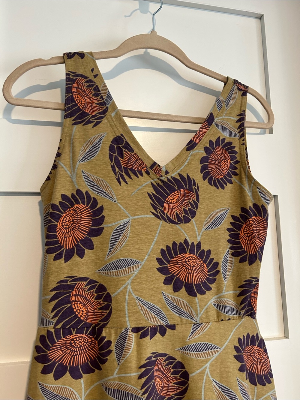 Pact Sleeveless Mini Dress in Olive with Pink Floral Medallions - Picture 3 of 10